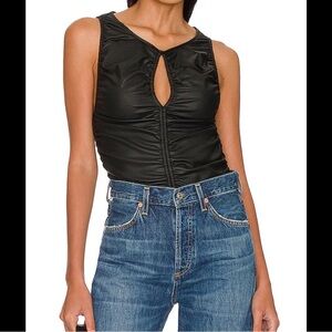 Free People Ride Along Vegan Leather Top Black
